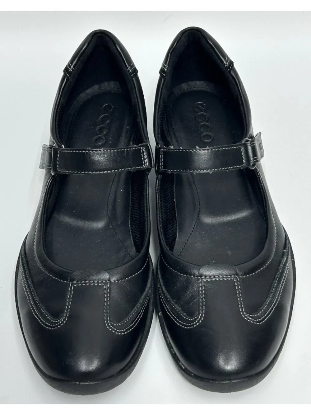 ECCO Womens Mary Jane Shoes EU 38 US 7-7.5 Black Leather Flats MINT COND